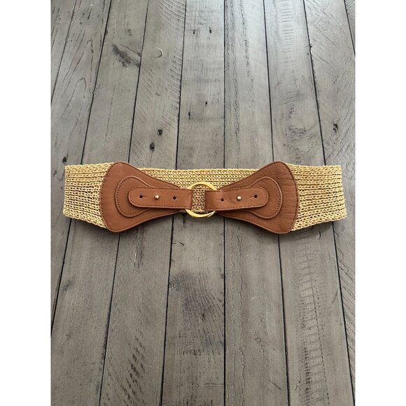 B-Low The Belt Willa Woven Straw & Leather Belt Cuoio & Gold Size XS - Picture 2 of 5